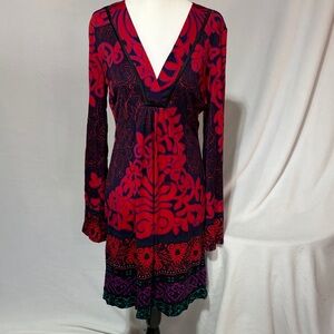 Hale Bob Vibrant Red and Purple Long Sleeve Dress